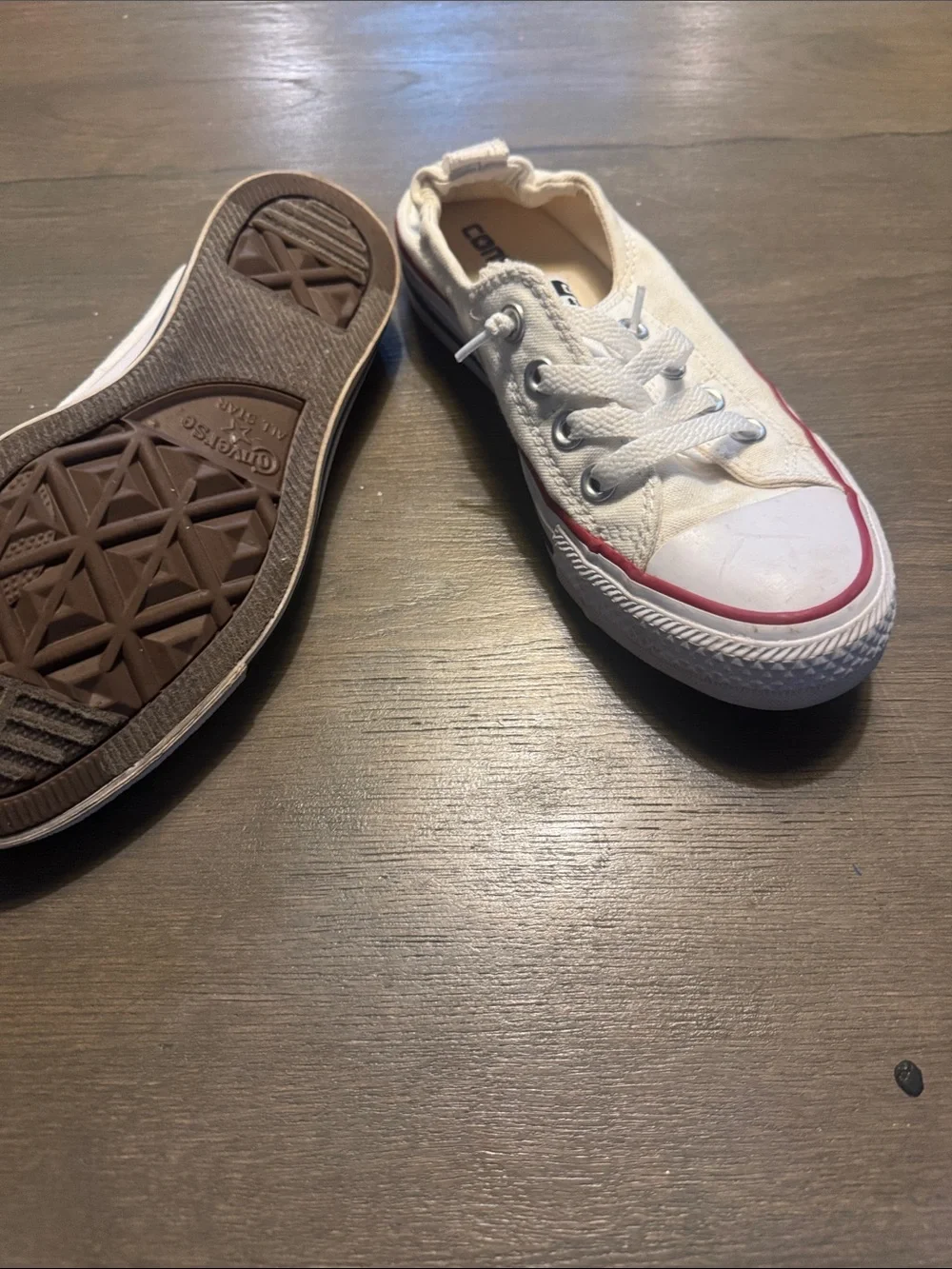 Converse Kids Low-Top Canvas Sneakers in White with Red Accent